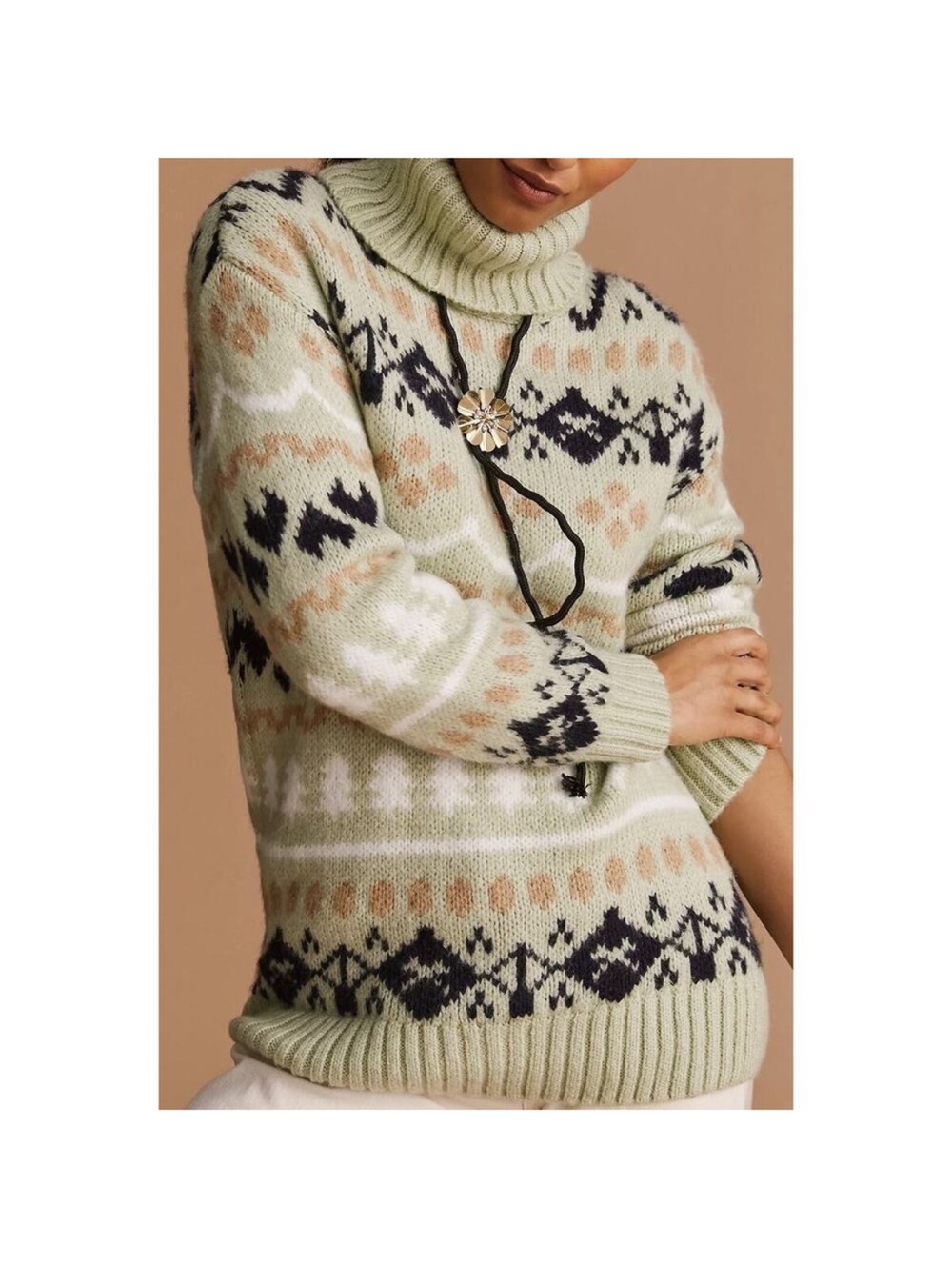 Anthropologie Mint Green Holiday Turtleneck Tunic Sweater‎ Size Small